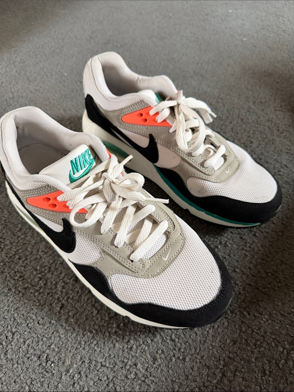 Nike White Mesh Sneakers with Black, Teal & Coral Accents